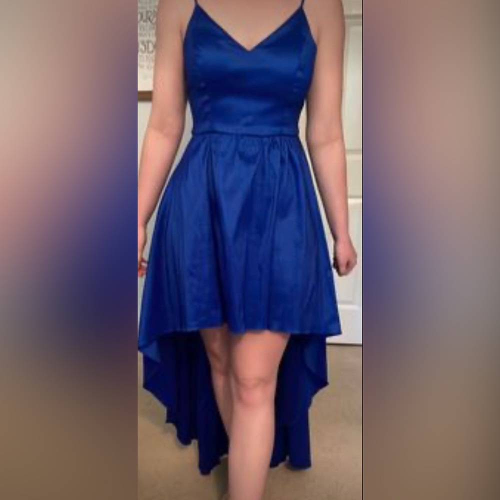 B Darlin Blue Asymmetrical prom dress homecoming dress
